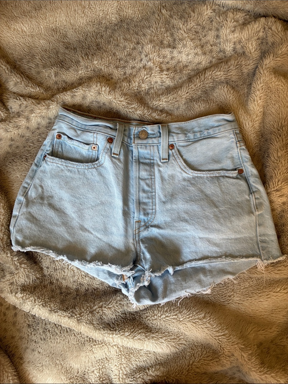 Levi's Light Blue Denim High-Rise Cutoff Shorts